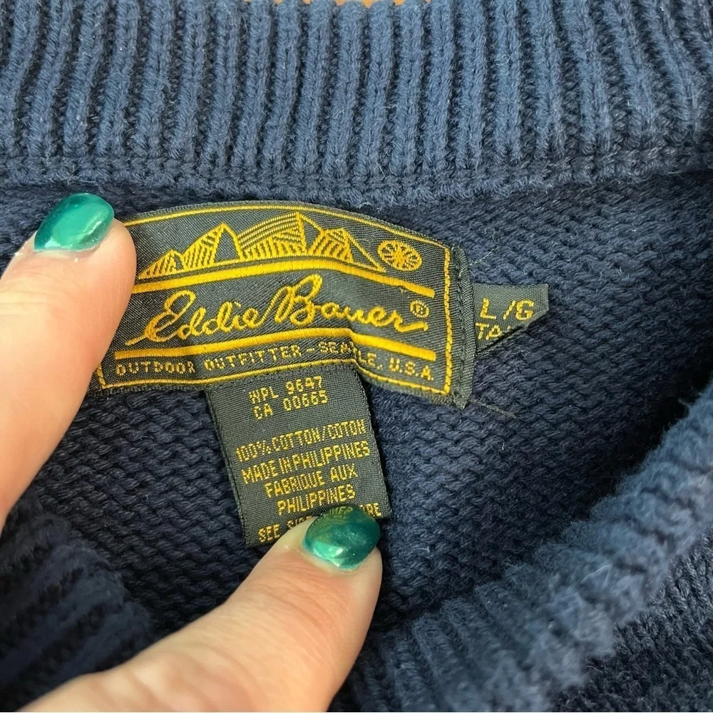 Eddie Bauer 100% cotton cable knit navy sweater size large tall - Picture 7 of 7